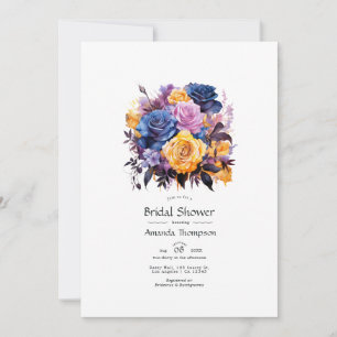 Convites Chuva de Noiva Floral Azul, Roxo, Dourado e Preto