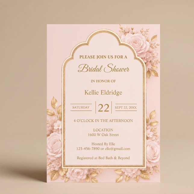 Convites Chuva de Noiva Floral Bege e Dourado (Criador carregado)