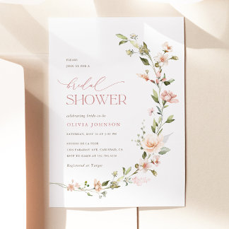 Convites Chuva de Noiva Floral Bege Rosa