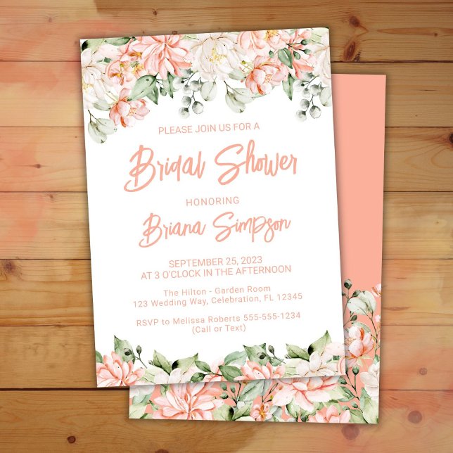 Convites Chuva de Noiva Floral Bege Rosa  (Criador carregado)