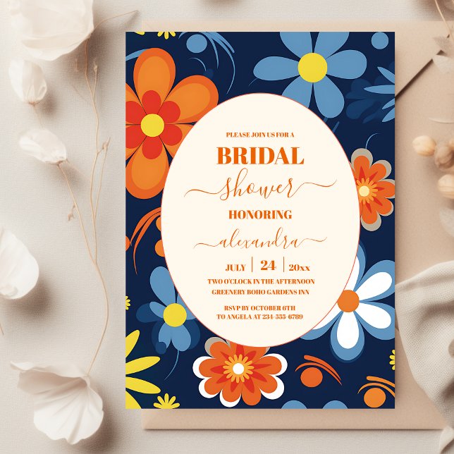 Convites Chuva de Noiva Floral Boho Retro (Criador carregado)