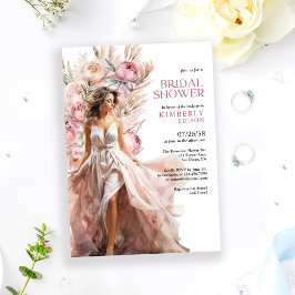 Convites Chuva de Noiva Floral Boho Rosas Cor de Rosa Elega