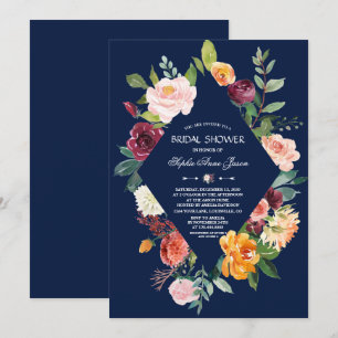 Convites Chuva de Noiva Floral Borgonha Bege Azul Escuro