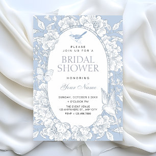 Convites Chuva de noiva floral botânica azul calma elegante