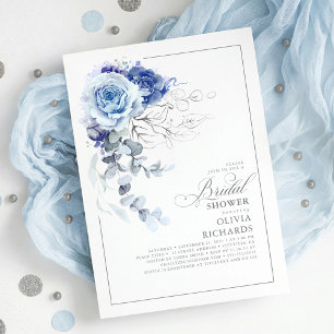 Convites Chuva de Noiva Floral Botânica Azul e Prata