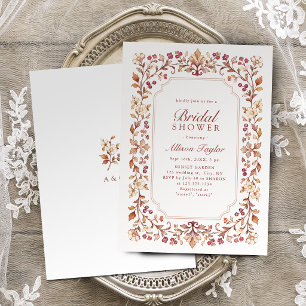 Convites Chuva de Noiva Floral Botânica Vintage Outono Rust