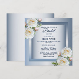 Convites Chuva de Noiva Floral Branca Elegante Cinza Azul