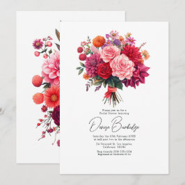 Convites Chuva de Noiva Floral Brilhante em Fuchsia, Blush