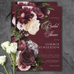 Convites Chuva de Noiva Floral Burgundy e Creme Elegante e 