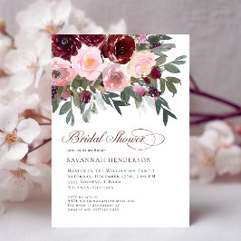 Convites Chuva de Noiva Floral Burgundy Elegante