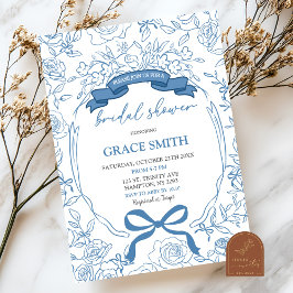 Convites Chuva de Noiva Floral Chinoiserie Azul