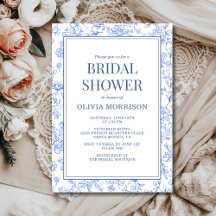 Chuva de Noiva Floral Chinoiserie Azul Francesa