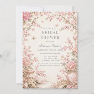 Convites Chuva de Noiva Floral Chinoiserie Rosa