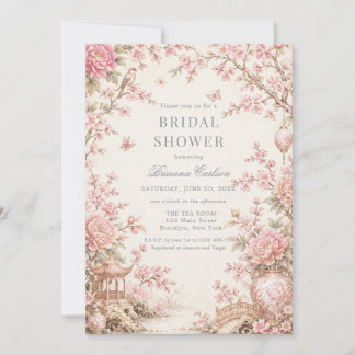 Convites Chuva de Noiva Floral Chinoiserie Rosa