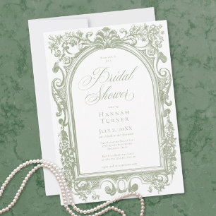 Convites Chuva de Noiva Floral Clássica Elegante em Sage co