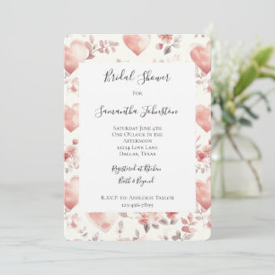 Convites Chuva de Noiva Floral Corações Rosa Romântico
