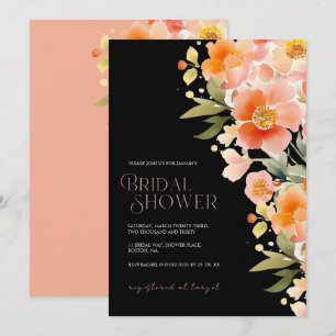 Convites Chuva de Noiva Floral Coral Elegante Preta