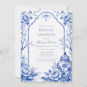 Convites Chuva de Noiva Floral de Chinoiserie Azul Branco