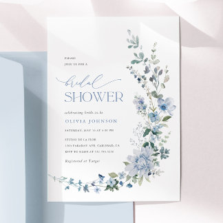 Convites Chuva de Noiva Floral de Flor Silvestre Azul Empoe
