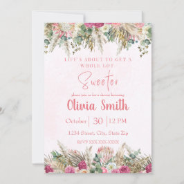 Convites Chuva de Noiva Floral de Grama de Pampas Boho Rosa