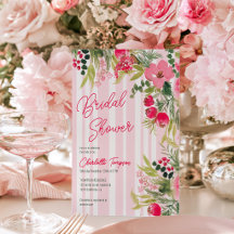 Chuva de Noiva Floral de Inverno com Listras Rosad