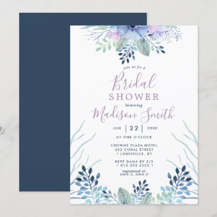 Convites Chuva de Noiva Floral de Inverno Rústico em Azul N