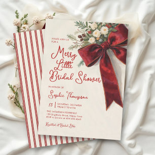 Convites Chuva de Noiva Floral de Natal com Laço Pequeno e