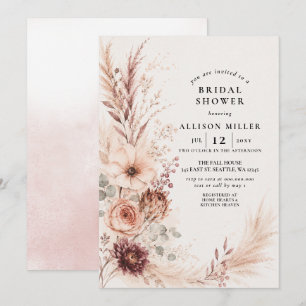 Convites Chuva de Noiva Floral de Outono Pampas Burgundy Rú
