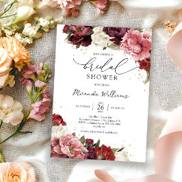 Convites Chuva de Noiva Floral de Rosas Burgundy Blush Eleg