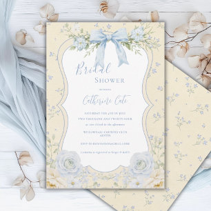 Convites Chuva de Noiva Floral Elegante Azul Florido Vintag