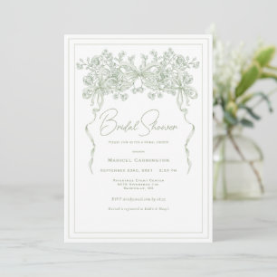 Convites Chuva de Noiva Floral Elegante em Aquarela Vintage