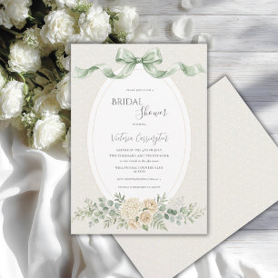 Convites Chuva de Noiva Floral Elegante em Verde Sage Vinta