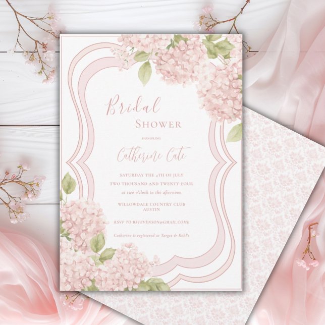Convites Chuva de Noiva Floral Elegante Rosa Hydrangea (Criador carregado)