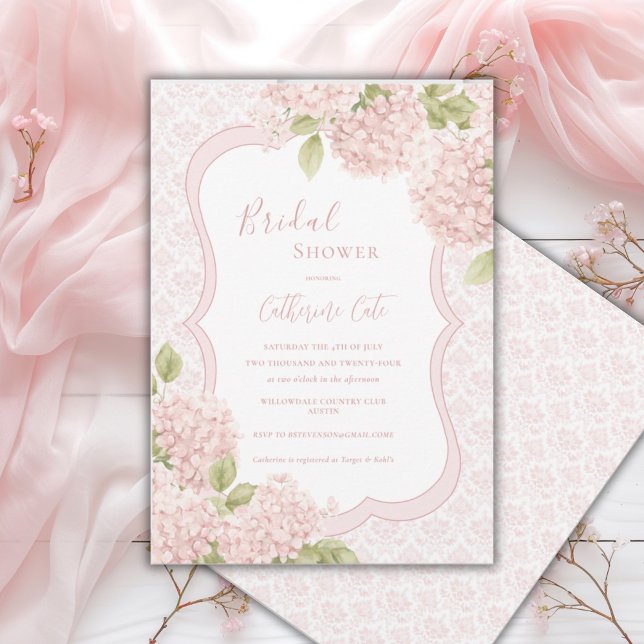 Convites Chuva de Noiva Floral Elegante Rosa Hydrangea (Criador carregado)