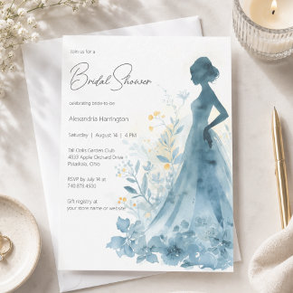 Convites Chuva de Noiva Floral Elegante Silhueta Noiva