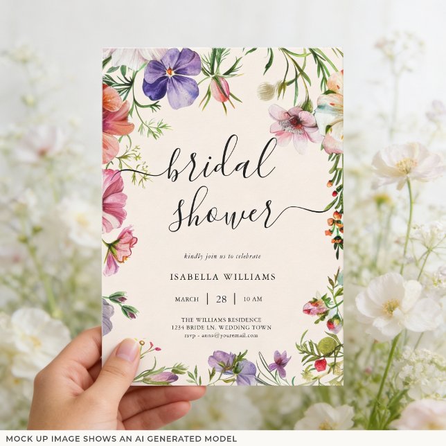 Convites Chuva de Noiva Floral em Aquarela (Front of invite shown in 5 x 7 inches, choose size, paper, and corner style.)
