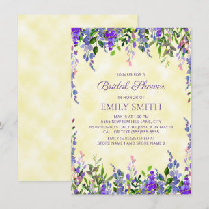 Convites Chuva de Noiva Floral em Aquarela Amarelo Roxo
