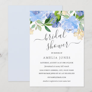 Convites Chuva de Noiva Floral em Aquarela Azul Marinho