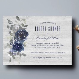 Convites Chuva de Noiva Floral em Aquarela Azul Marinho Pra