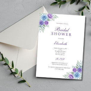 Convites Chuva de Noiva Floral em Aquarela Azul Roxo