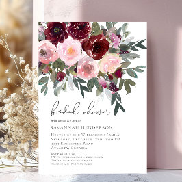 Convites Chuva de Noiva Floral em Aquarela Bege e Borgonha