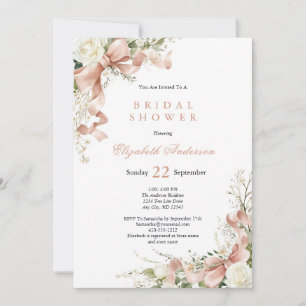 Convites Chuva de Noiva Floral em Aquarela com Laço Coquete