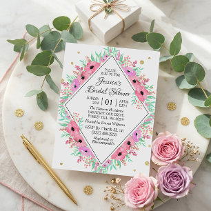 Convites Chuva de Noiva Floral em Aquarela Elegante de Prim