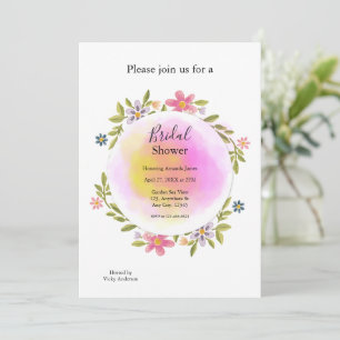 Convites Chuva de Noiva Floral em Aquarela Rosa