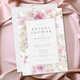 Convites Chuva de Noiva Floral em Aquarela Rosa Romântica