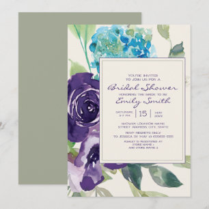 Convites Chuva de Noiva Floral em Aquarela Roxo Ameixa
