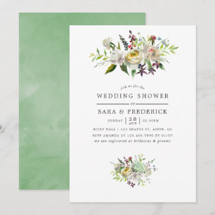 Convites Chuva de Noiva Floral em Aquarela Verde e Branco