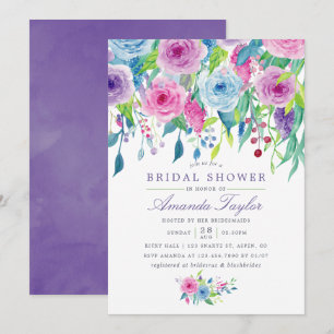 Convites Chuva de Noiva Floral em Aquarela Violeta Ultra