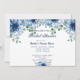 Convites Chuva de Noiva Floral em Azul Poeirento em Aquarel