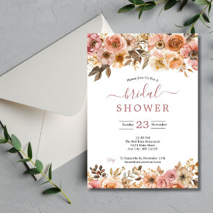 Convites Chuva de Noiva Floral em Bege Rosa Ferrugem Aquare